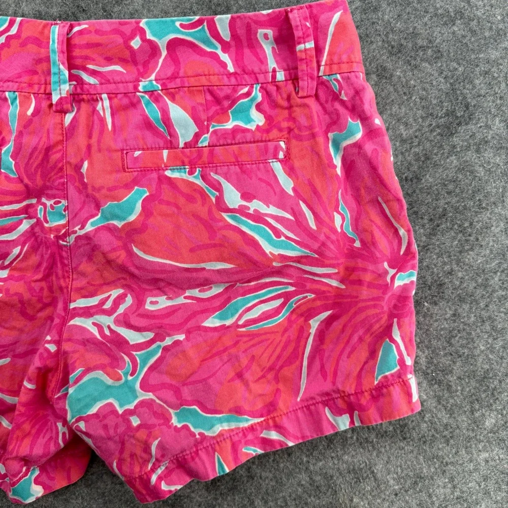 Lilly Pulitzer Callahan Short Womens 6 Pink Turquoise Floral Chino Summer Cotton